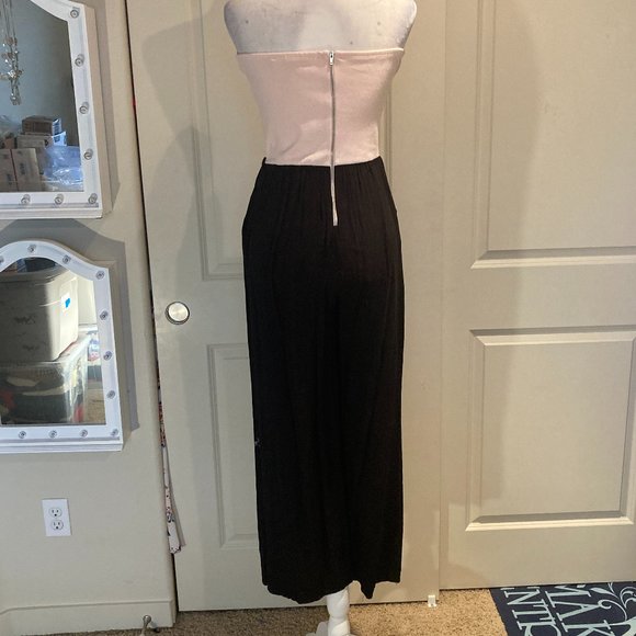 HAVE Strapless Colorblock Jumpsuit in Blush Pink/Black - has pockets!