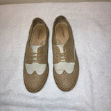 Halogen Lindy Suede Wingtip Oxford Saddle Shoe in Tan
