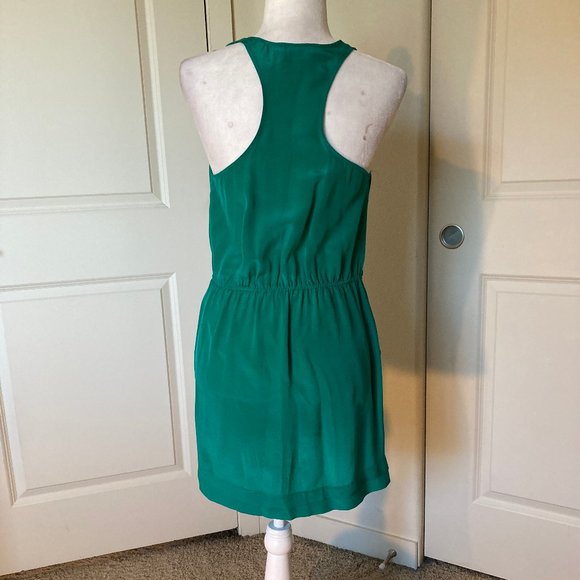 Greylin Silk Ruffle Racerback Dress Emerald