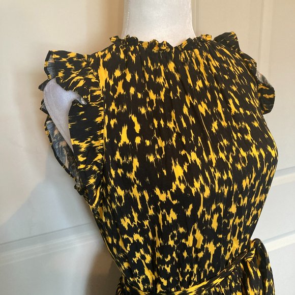 Leopard Print Sleeveless Keyhole Back Frill Ruffle Midi Hi-Lo dress