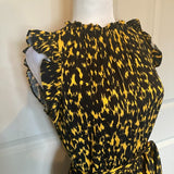 Leopard Print Sleeveless Keyhole Back Frill Ruffle Midi Hi-Lo dress