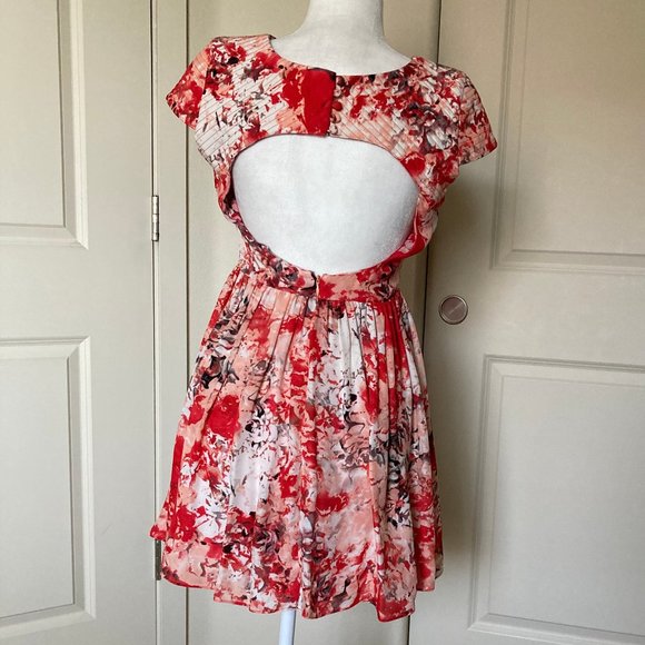 Parker- Red & White Floral Silk Cap Sleeve Dress