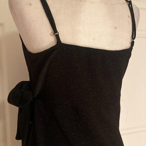 Soprano Black Glitter Knit Shimmer Strappy Wrap Dress