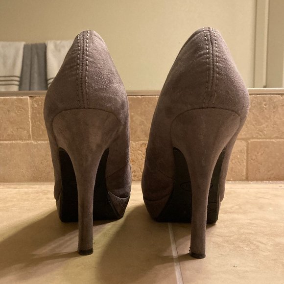 Candie’s Gray Brushed Suede Stiletto Open Toe Heel