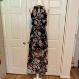 ELLE Floral Chiffon Hi-Low Maxi Dress in Black Floral