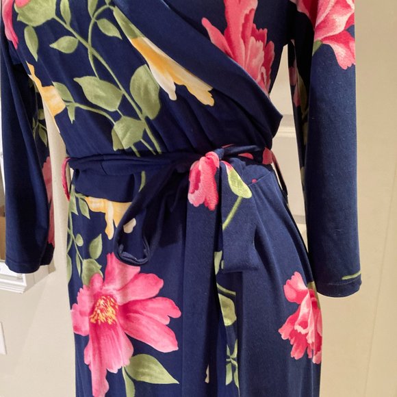 Awoo Navy Floral Maxi Faux-Wrap Dress