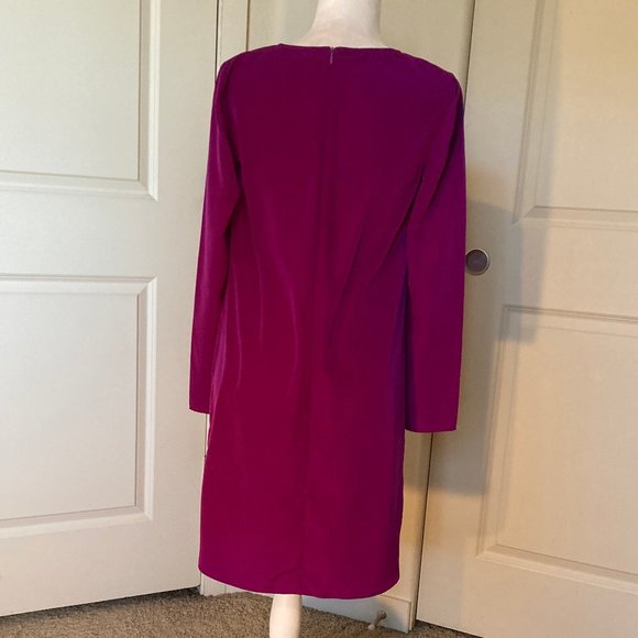 WAYF Magenta Crepe Shift Dress Long Sleeve