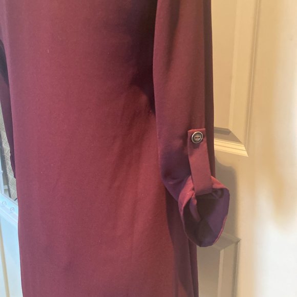 LUSH V-neck Tunic Shirtdress in Burgundy Maroon Wine