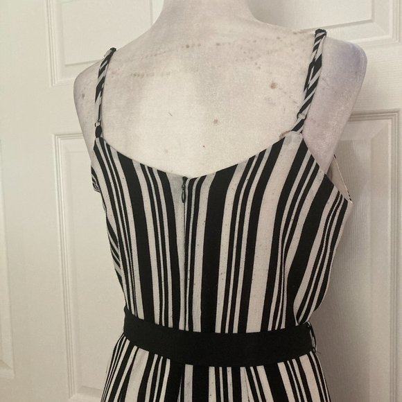 Monteau White and Black Vertical Stripe V-Neck Spaghetti Strap Jumpsuit