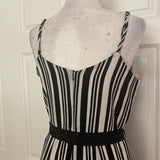 Monteau White and Black Vertical Stripe V-Neck Spaghetti Strap Jumpsuit