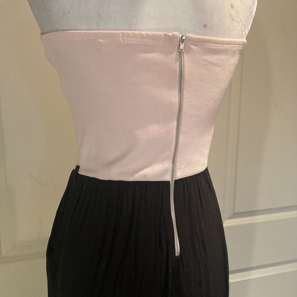 HAVE Strapless Colorblock Jumpsuit in Blush Pink/Black - has pockets!
