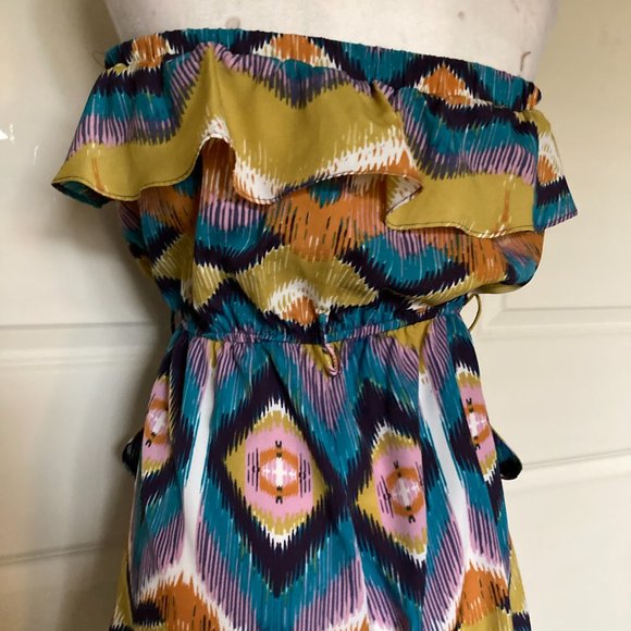 5/48 Aztec Print Strapless Belted Romper