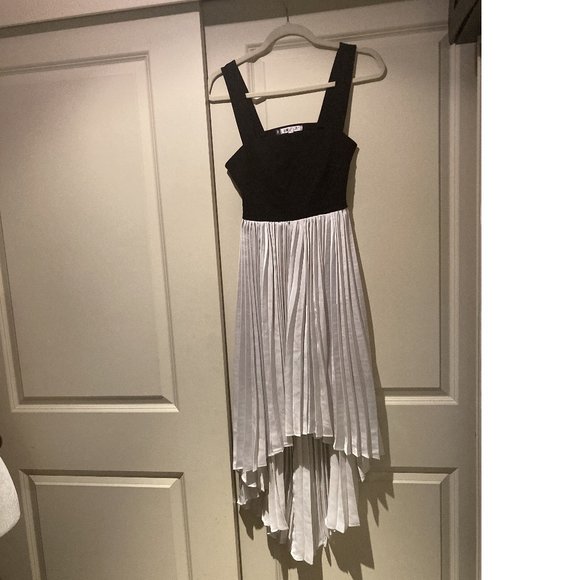 J. Lo Black & White High-Low Accordion Pleat Dress