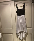 J. Lo Black & White High-Low Accordion Pleat Dress