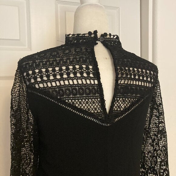 En Creme for VICI black crochet long-sleeve mini dress