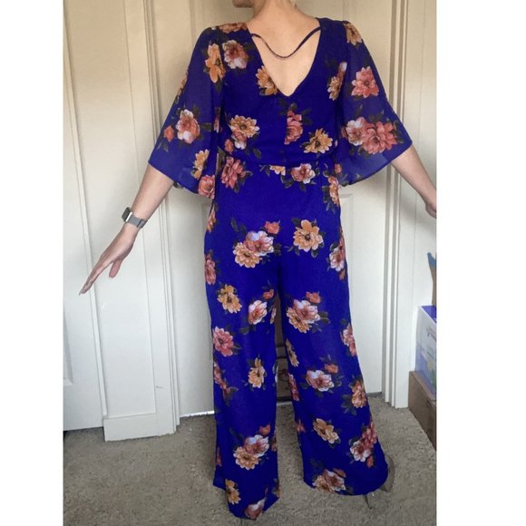 Royal Blue Floral Wide Leg Jumpsuit
