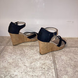 Toms Black Canvas Women's Strappy Wedge Sandals