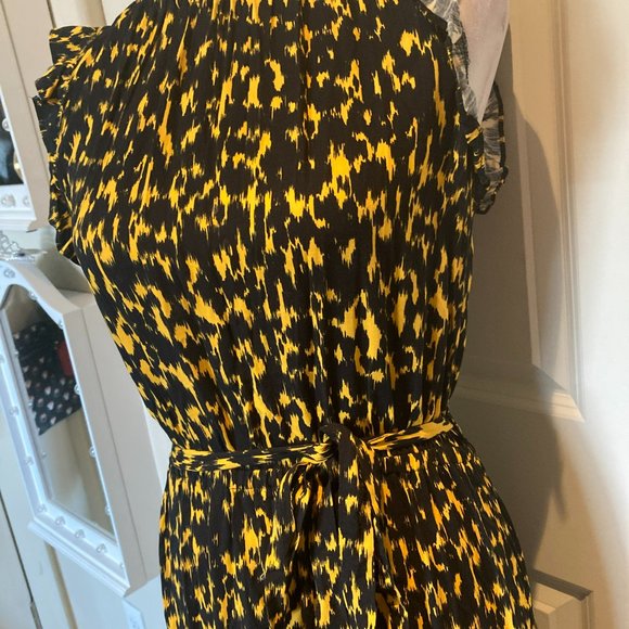 Leopard Print Sleeveless Keyhole Back Frill Ruffle Midi Hi-Lo dress