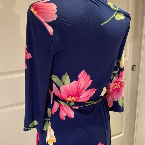 Awoo Navy Floral Maxi Faux-Wrap Dress