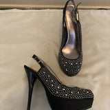 Bamboo black silver studded heels