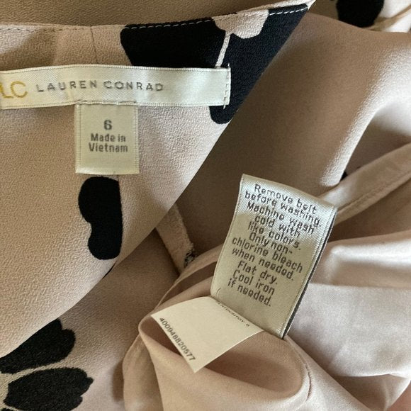 Lauren Conrad Beige/Tan Dress Black Floral Pattern