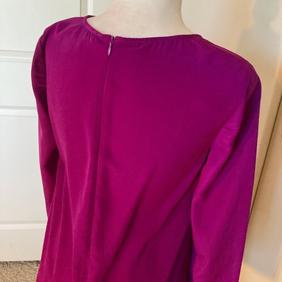 WAYF Magenta Crepe Shift Dress Long Sleeve
