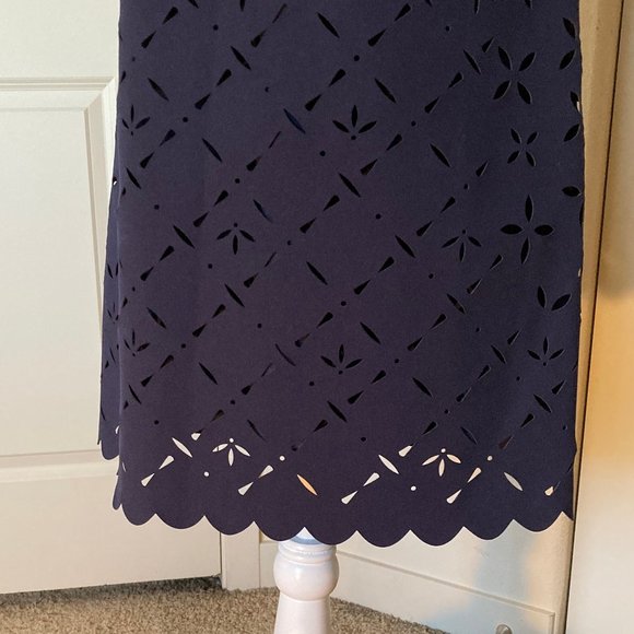 J. Crew Navy Laser Cut Floral Shift Dress