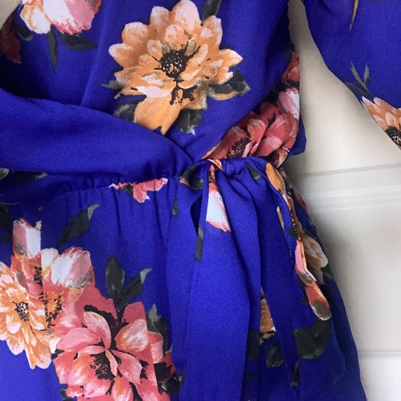 Royal Blue Floral Wide Leg Jumpsuit