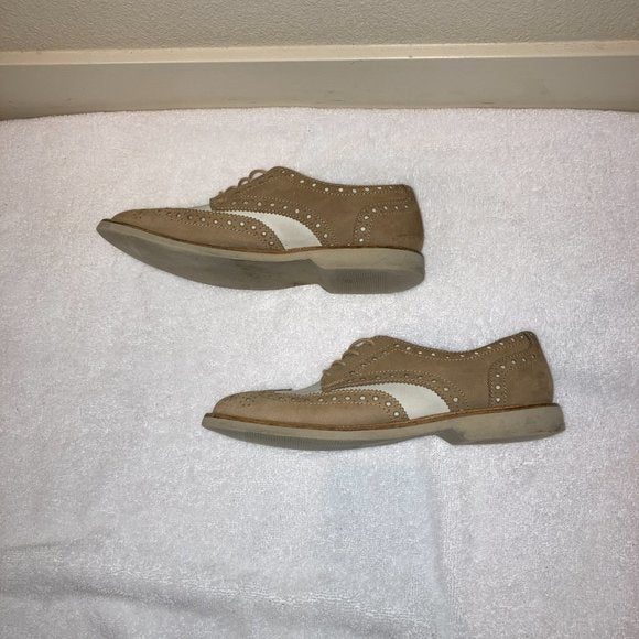 Halogen Lindy Suede Wingtip Oxford Saddle Shoe in Tan