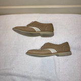Halogen Lindy Suede Wingtip Oxford Saddle Shoe in Tan