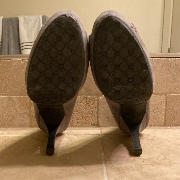 Candie’s Gray Brushed Suede Stiletto Open Toe Heel