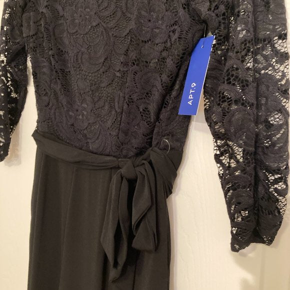 NWT Apt. 9® Lace-Bodice 3/4 Sleeve Jumpsuit in Black Lace