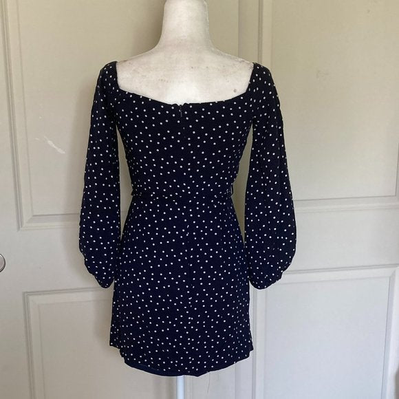 Bardot by Urban Outfitters Navy Polka Dot Off-Shoulder mini dress