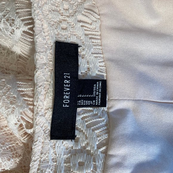Forever 21 Cream Ivory White Creme Lace Moto-Style zip Jacket