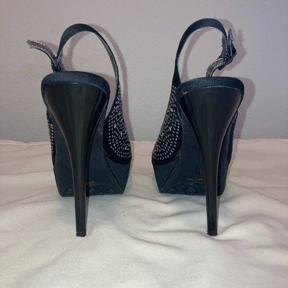 Bamboo black silver studded heels