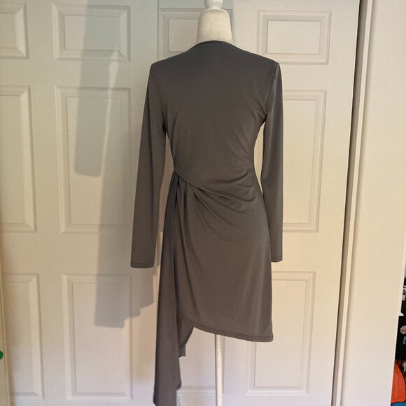 Topshop Asymmetric Crepe Drape Mini Faux Wrap Dress in Gray