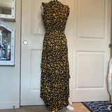Leopard Print Sleeveless Keyhole Back Frill Ruffle Midi Hi-Lo dress