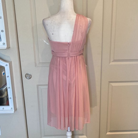 David's Bridal One-Shoulder Chiffon Bridesmaid Dress in Blush Pink F15607