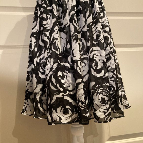 WHBM Sleeveless Rose Print Fit And Flare Dress