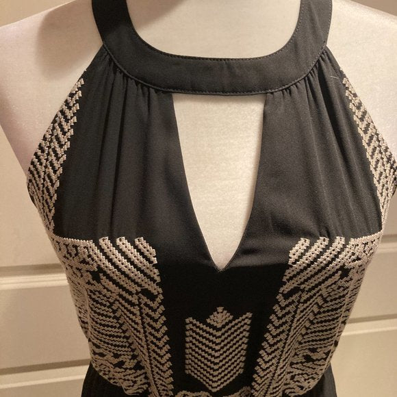 Anthropologie THML Kahmeelah Black Embroidered Maxi Dress Sz S
