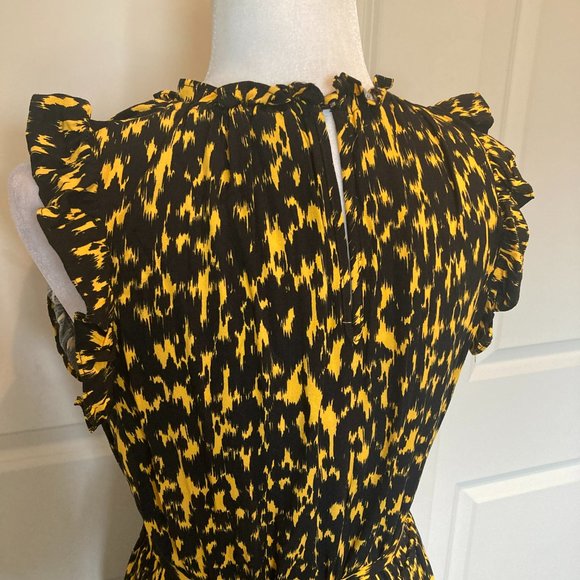 Leopard Print Sleeveless Keyhole Back Frill Ruffle Midi Hi-Lo dress