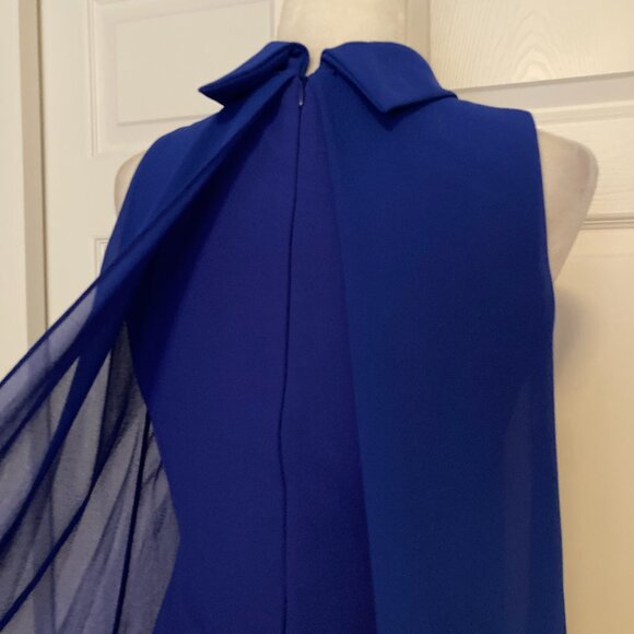 Vince Camuto Blue Zippered Sheer Lined Sleeveless Mock Neck Dress