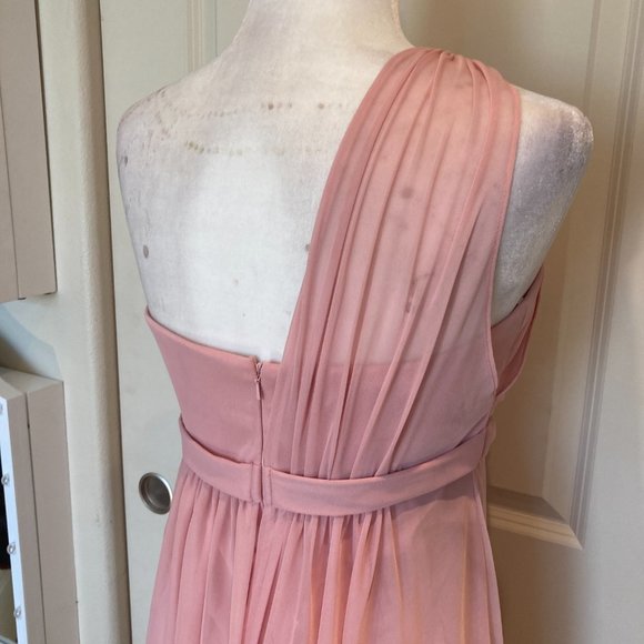 David's Bridal One-Shoulder Chiffon Bridesmaid Dress in Blush Pink F15607