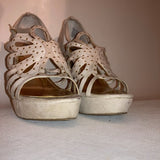 J. Lo Jade Greige Strappy Gold Studded Platform Stiletto Heels