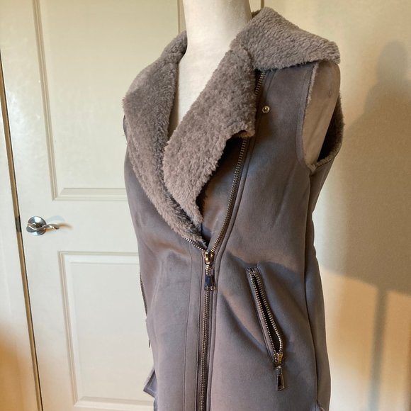 NWT Love Token Long Gray Zipper Fleece-lined Vest