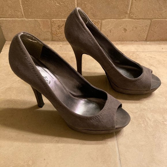 Candie’s Gray Brushed Suede Stiletto Open Toe Heel