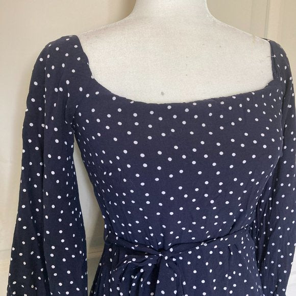 Bardot by Urban Outfitters Navy Polka Dot Off-Shoulder mini dress