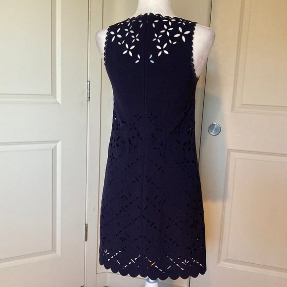J. Crew Navy Laser Cut Floral Shift Dress