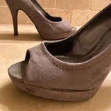 Candie’s Gray Brushed Suede Stiletto Open Toe Heel