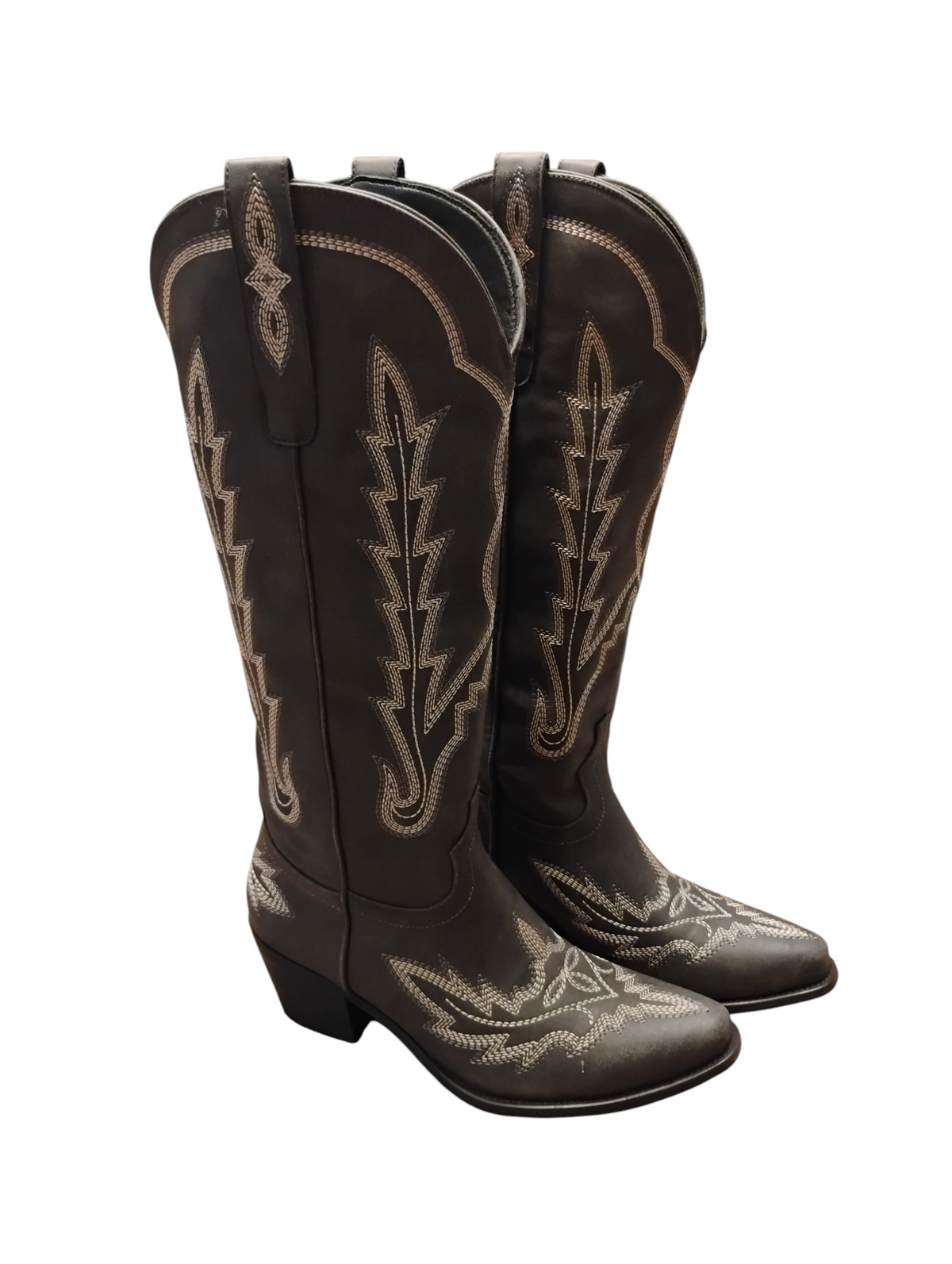 10646 - Womens Gray Faux Leather Western Boots Size 7